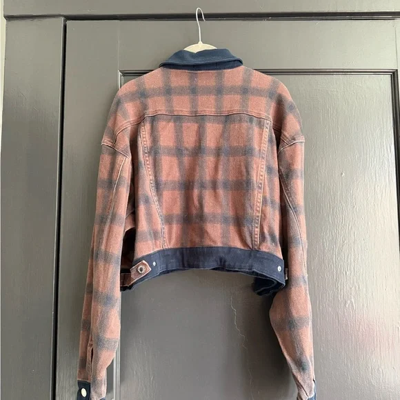 WeWoreWhat Plaid Jean Jacket in Brown and Navy - Picture 4 of 5